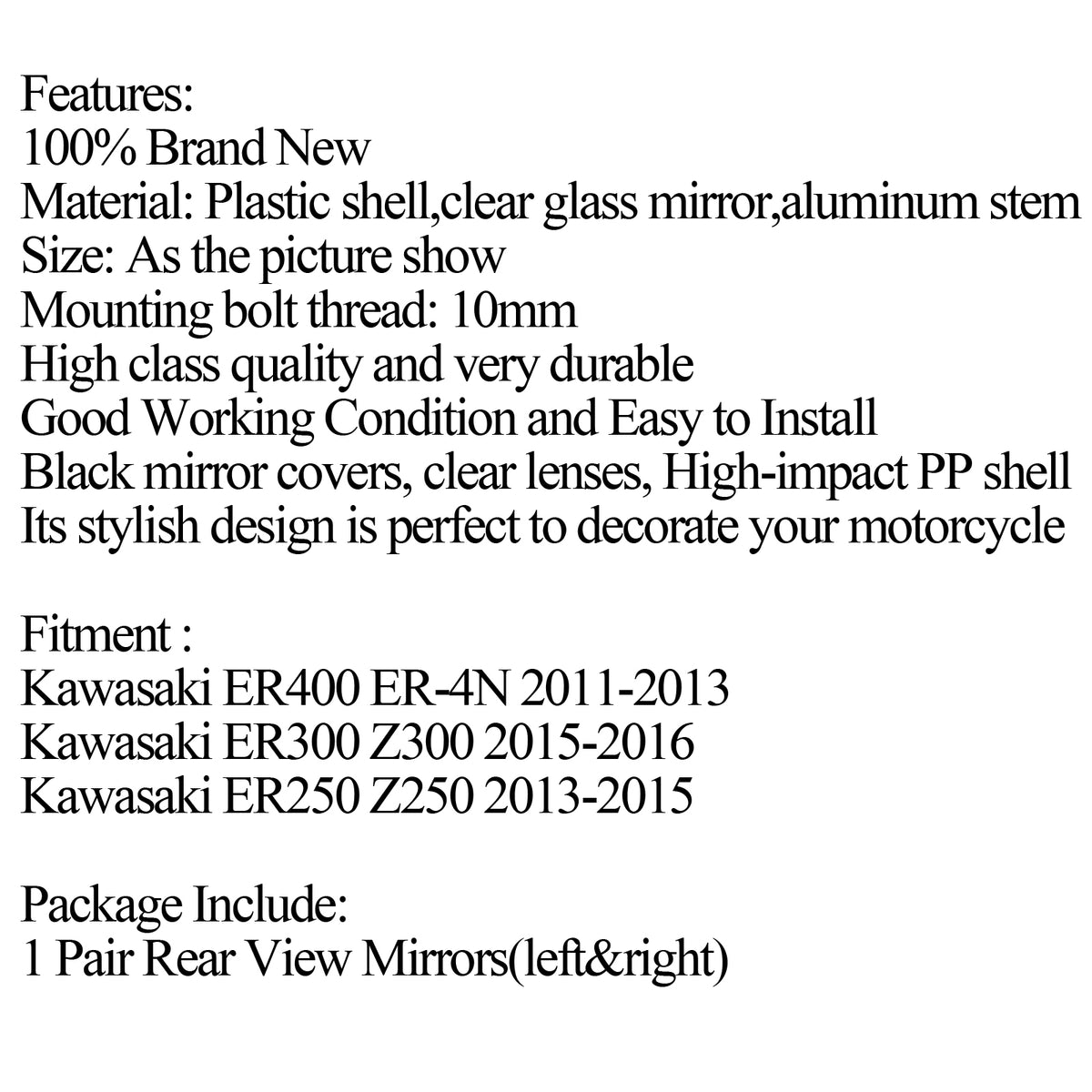 KAWASAKI NINJA 250R EX250 2008-2013 Black Left Right Rear View Mirrors