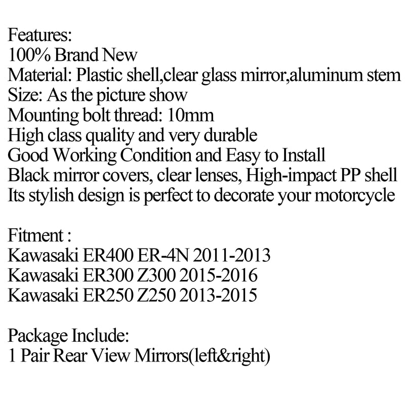 KAWASAKI NINJA 250R EX250 2008-2013 Black Left Right Rear View Mirrors