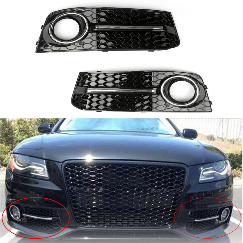 Audi A4 B8 2009-2012 Pair Chrome Honey Comb Fog Light Cover Grill
