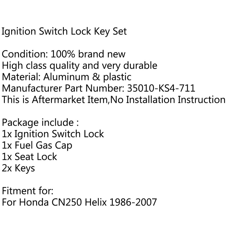 Honda CN250 Helix 1986-2007 Ignition Switch Fuel Gas Cap Cover Key Lock Set