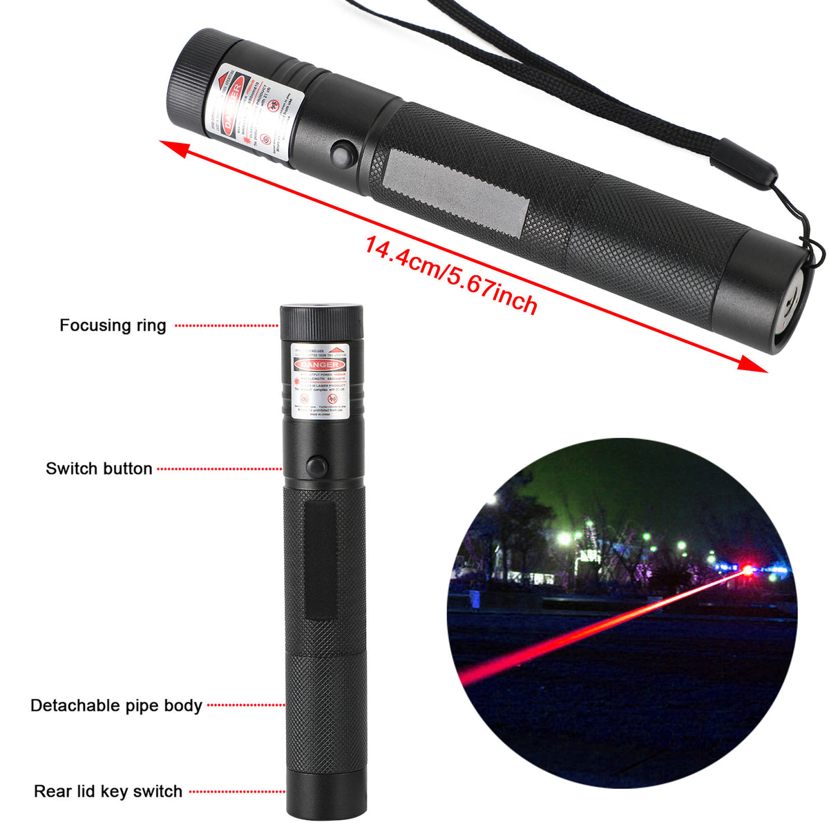 200 Miles 650nm Red Laser Pointer Pen Visible Beam Light Lazer + 18650 + Charger