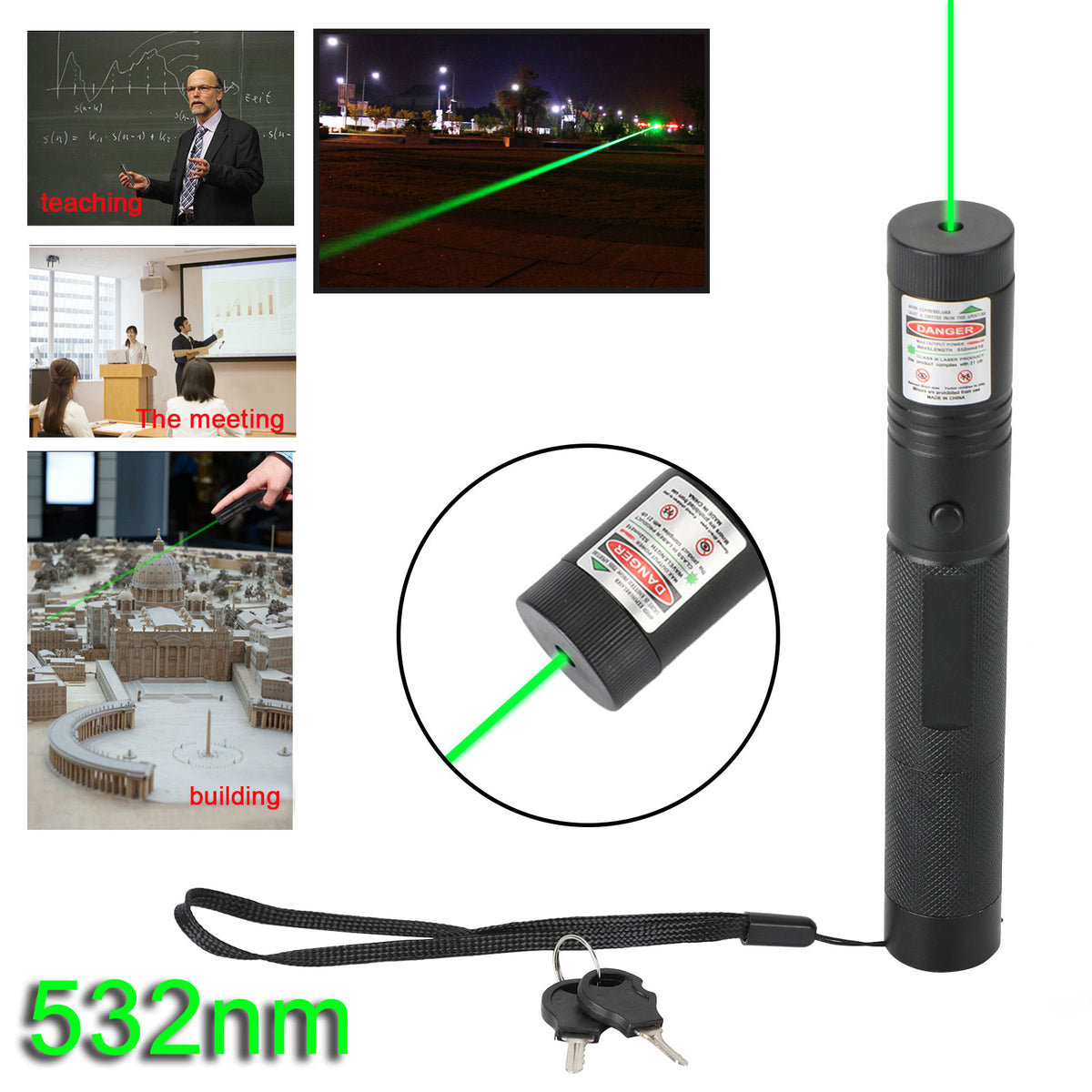 900Miles Green Laser Pointer Pen Visible Beam 18650 Torch Lazer Lamp 532nm