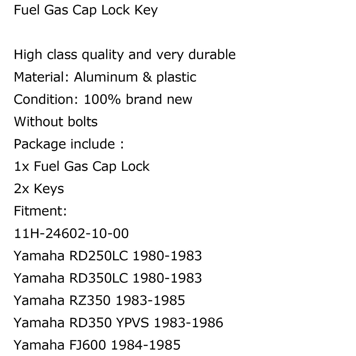 Yamaha TW200 XT60 FJ600 XZ550 XS400 XJ650 RZ350 Fuel Gas Tank Cap Keys Set
