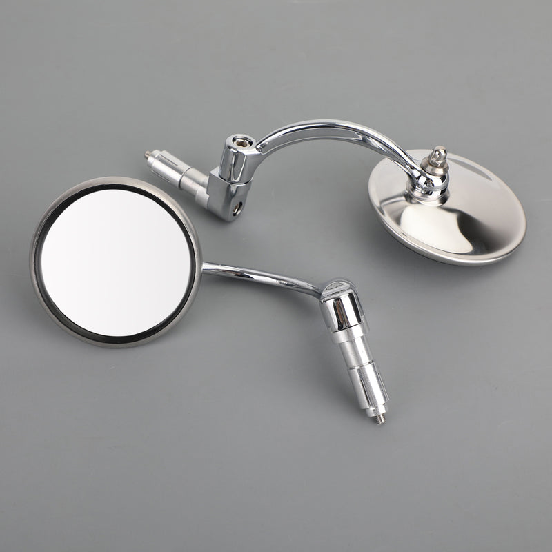 Motorcycle Chopper Cafe Racer Chrome Round Rearview Mirrors Bar End Mirror