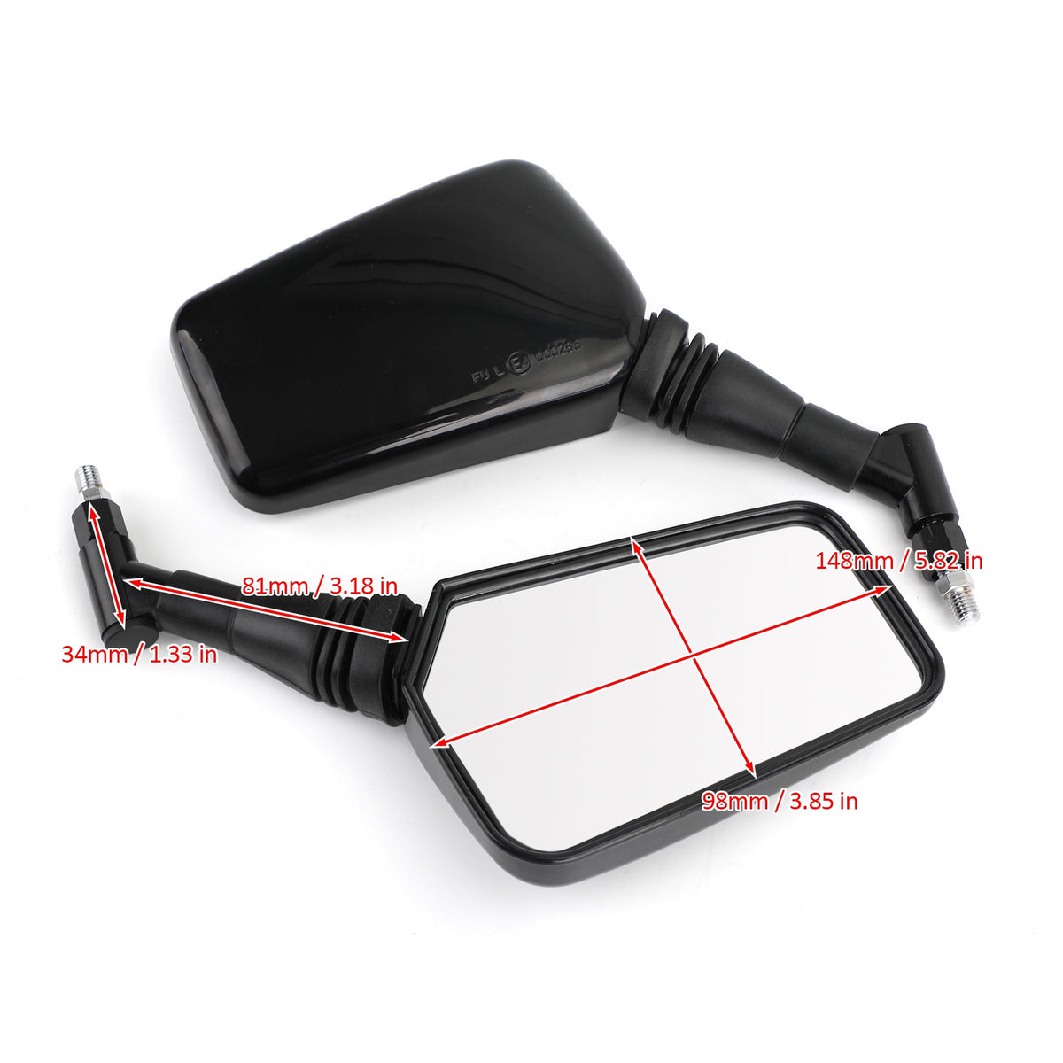 BLACK 10MM/8MM CLASSIC RECTANGLE UNIVERSAL MOTORCYCLE MIRRORS MOTORBIKE PAIR
