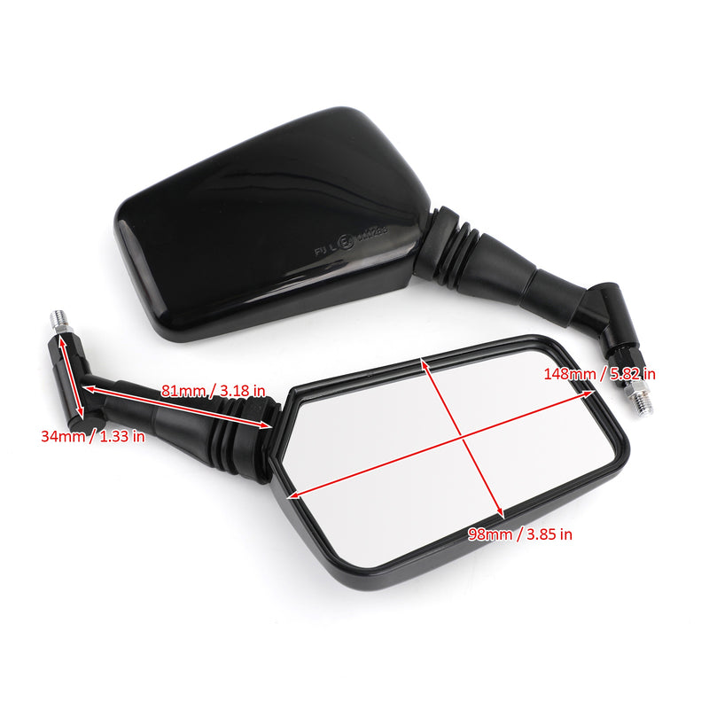 BLACK 10MM/8MM CLASSIC RECTANGLE UNIVERSAL MOTORCYCLE MIRRORS MOTORBIKE PAIR