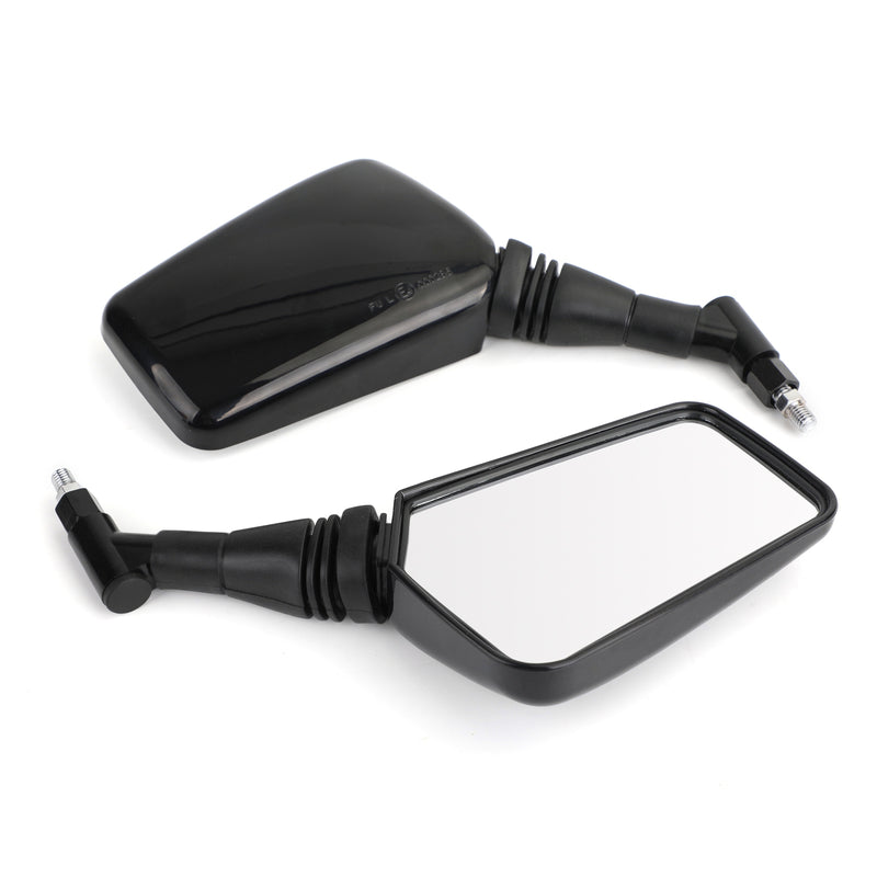 BLACK 10MM/8MM CLASSIC RECTANGLE UNIVERSAL MOTORCYCLE MIRRORS MOTORBIKE PAIR