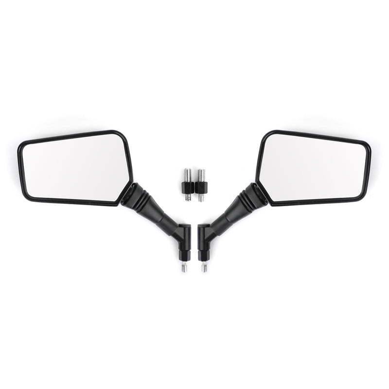 BLACK 10MM/8MM CLASSIC RECTANGLE UNIVERSAL MOTORCYCLE MIRRORS MOTORBIKE PAIR