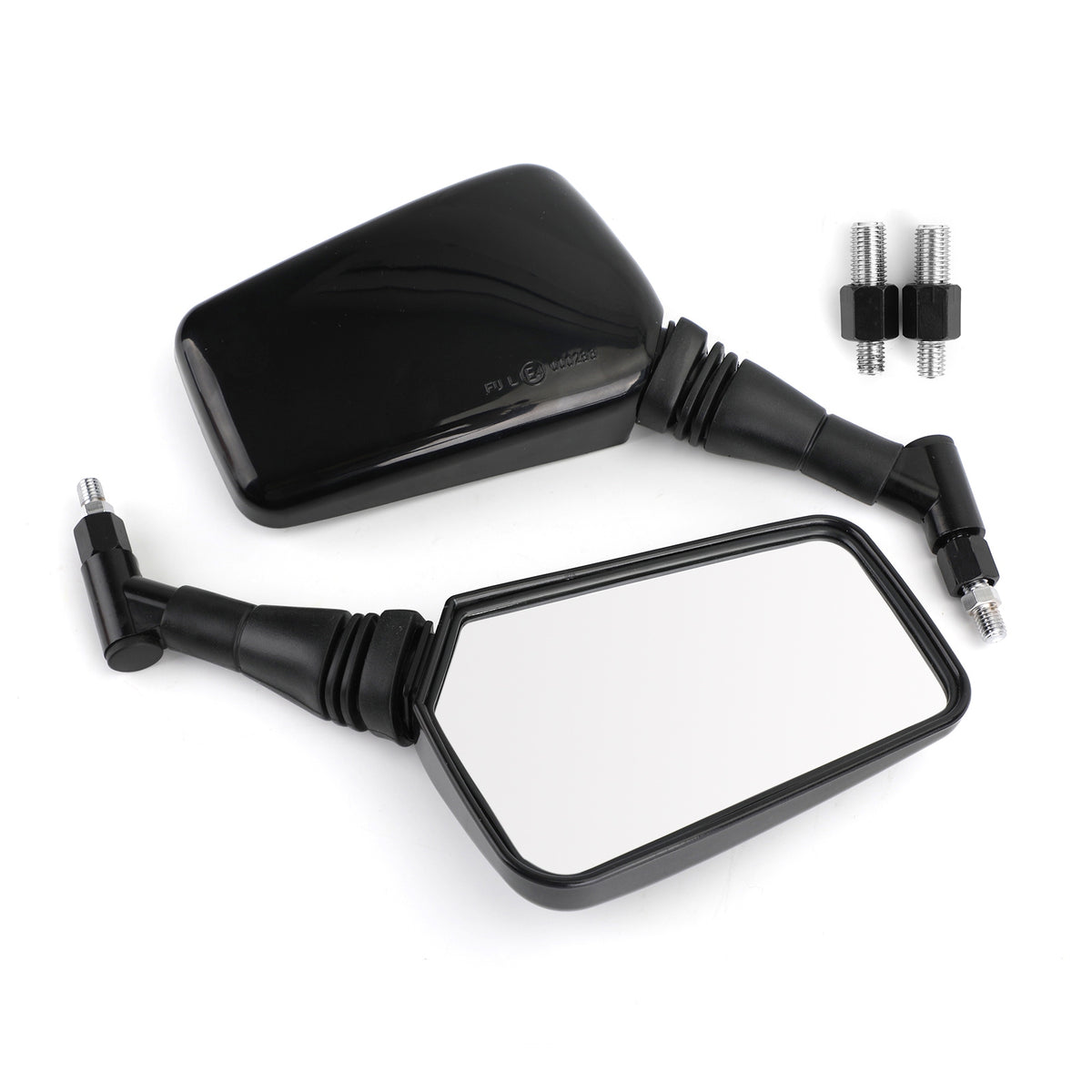 BLACK 10MM/8MM CLASSIC RECTANGLE UNIVERSAL MOTORCYCLE MIRRORS MOTORBIKE PAIR