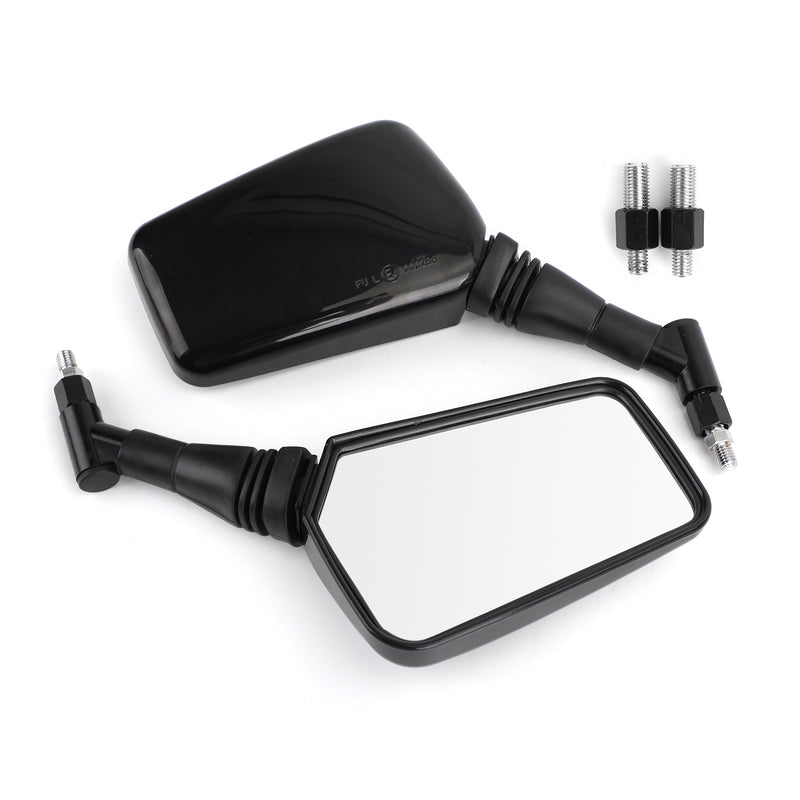 BLACK 10MM/8MM CLASSIC RECTANGLE UNIVERSAL MOTORCYCLE MIRRORS MOTORBIKE PAIR