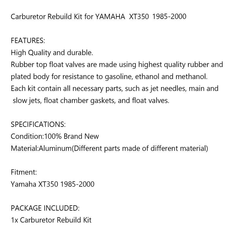 1985-2000 Yamaha XT350 Carburetor Carb Rebuild Repair Kit
