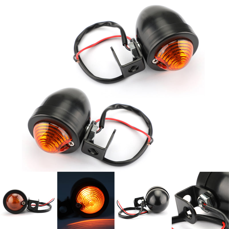 2x Universal Black Mini Turn Signal Light Vintage Motorcycle Bullet Bulb