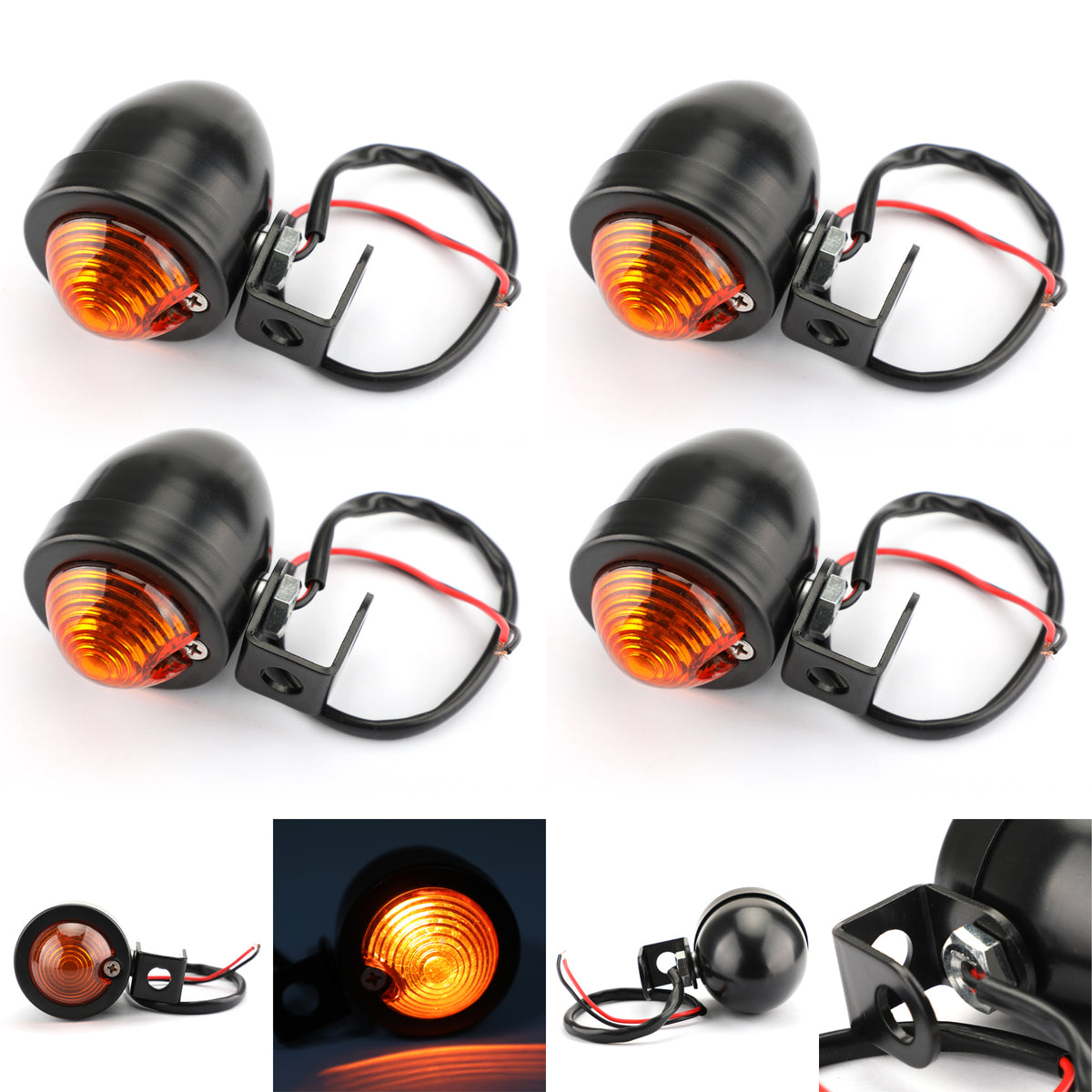 4x Universal Black Mini Turn Signal Light Vintage Motorcycle Bullet Bulb