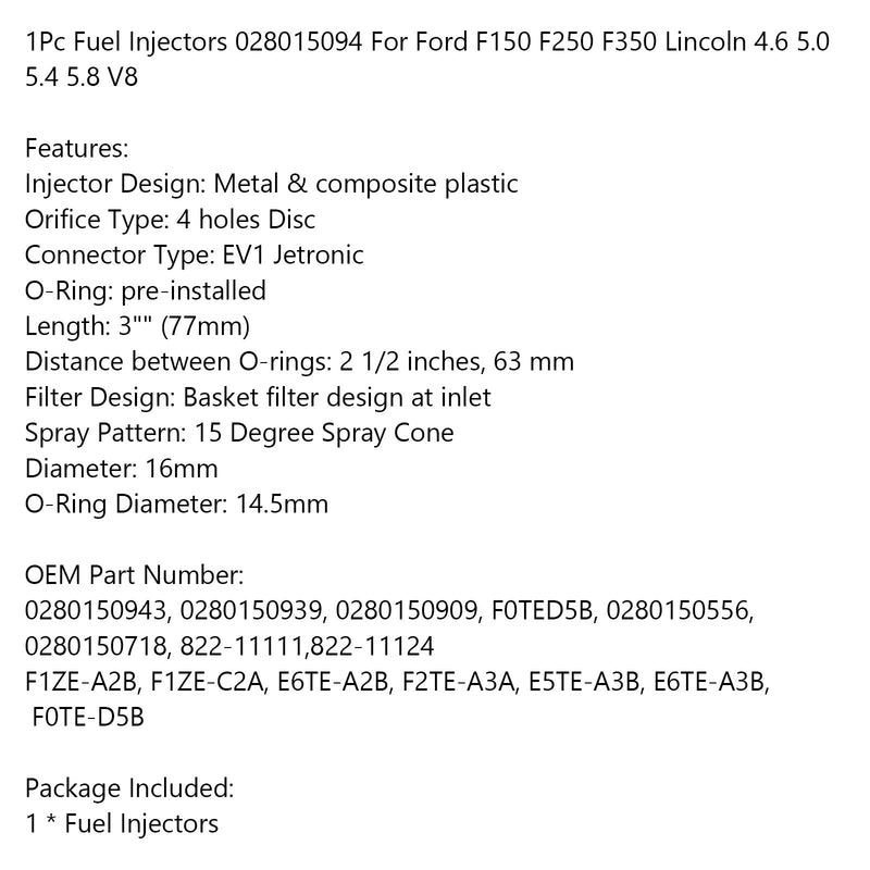 Ford F150 F250 F350 4.6 5.0 5.4 5.8 Replace 1PCS Fuel Injectors 0280150718