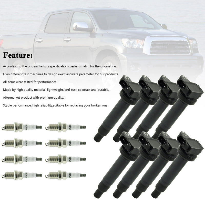 8PCS Ignition Coil+Spark Plug UF230 90080-91180 Toyota Tundra Sequoia 4.7L V8