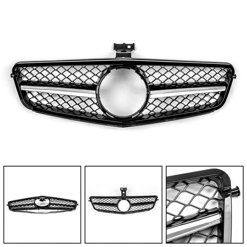 Benz W204 C-Class 2008-2014 ABS Gloss Black Chrome Front Bumper Grill