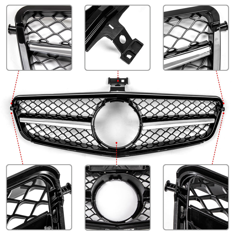 Benz W204 C-Class 2008-2014 ABS Gloss Black Chrome Front Bumper Grill