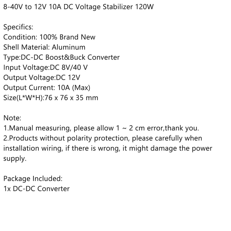 8-40V to 12V 10A DC Voltage Stabilizer Car Power Supply Regulator Waterproof