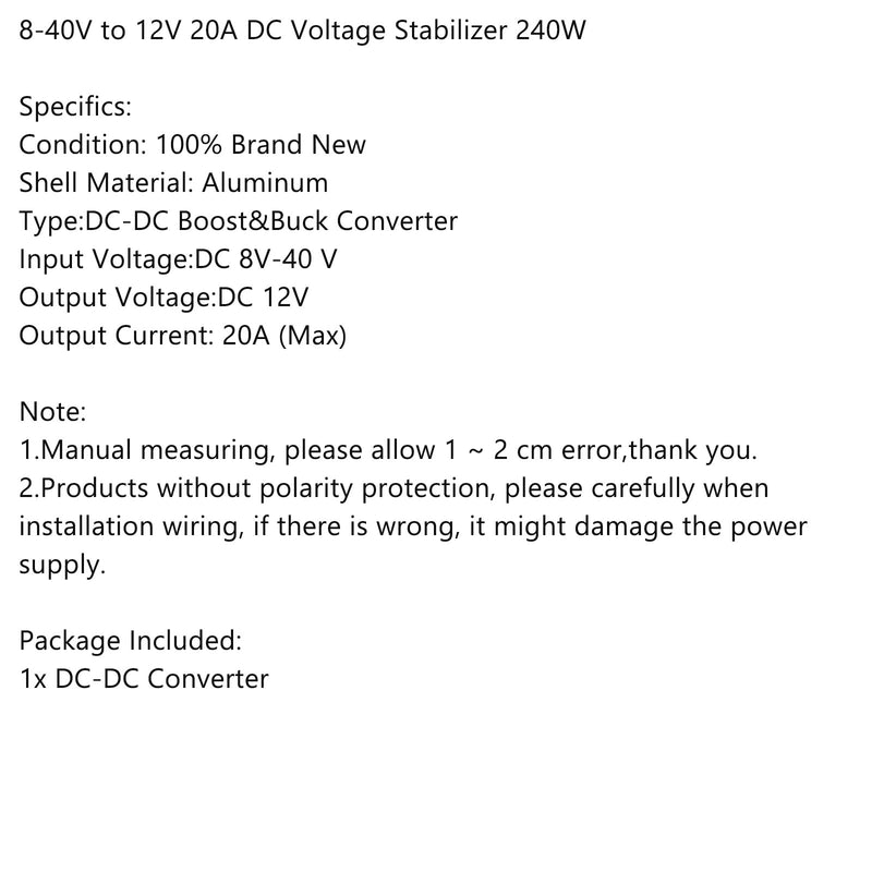8-40V to 12V 20A DC Voltage Stabilizer Car Power Supply Regulator Waterproof