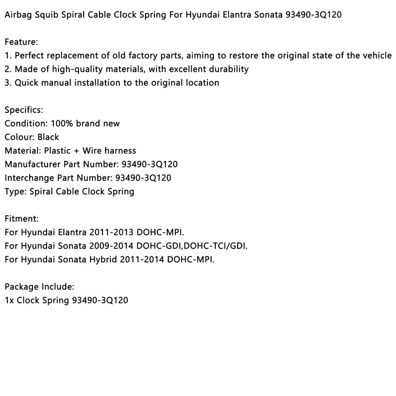 Hyundai Elantra Sonata 93490-3Q120 Airbag Squib Spiral Cable Clock Spring