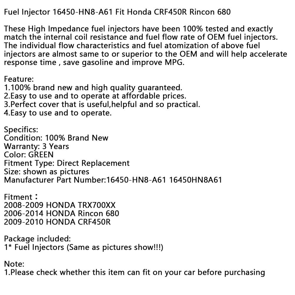for Honda CRF450R Rincon 680 Fuel Injector 16450-HN8-A61 16450HN8A61