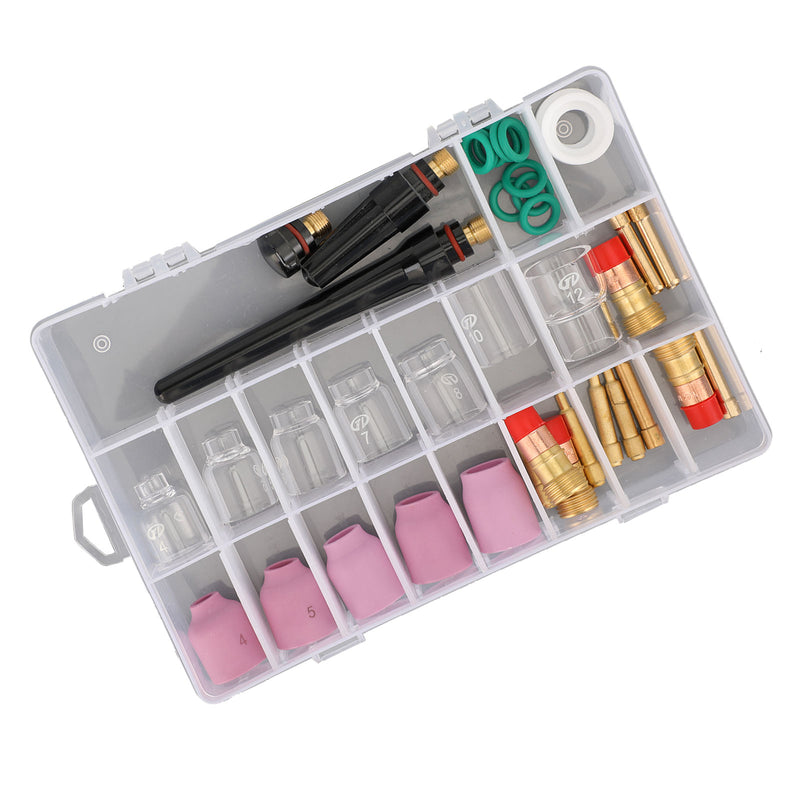 40Pcs TIG Welding Torch Stubby Gas Lens  Glass Cup Kit For WP-17/18/26