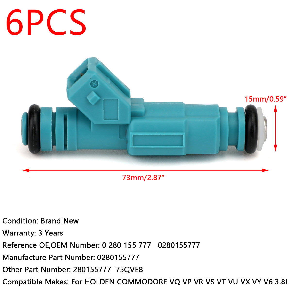 Holden Commodore VN VL VQ VP VR VS VT VU VX VY V6 3.8L 6PCS Fuel Injectors