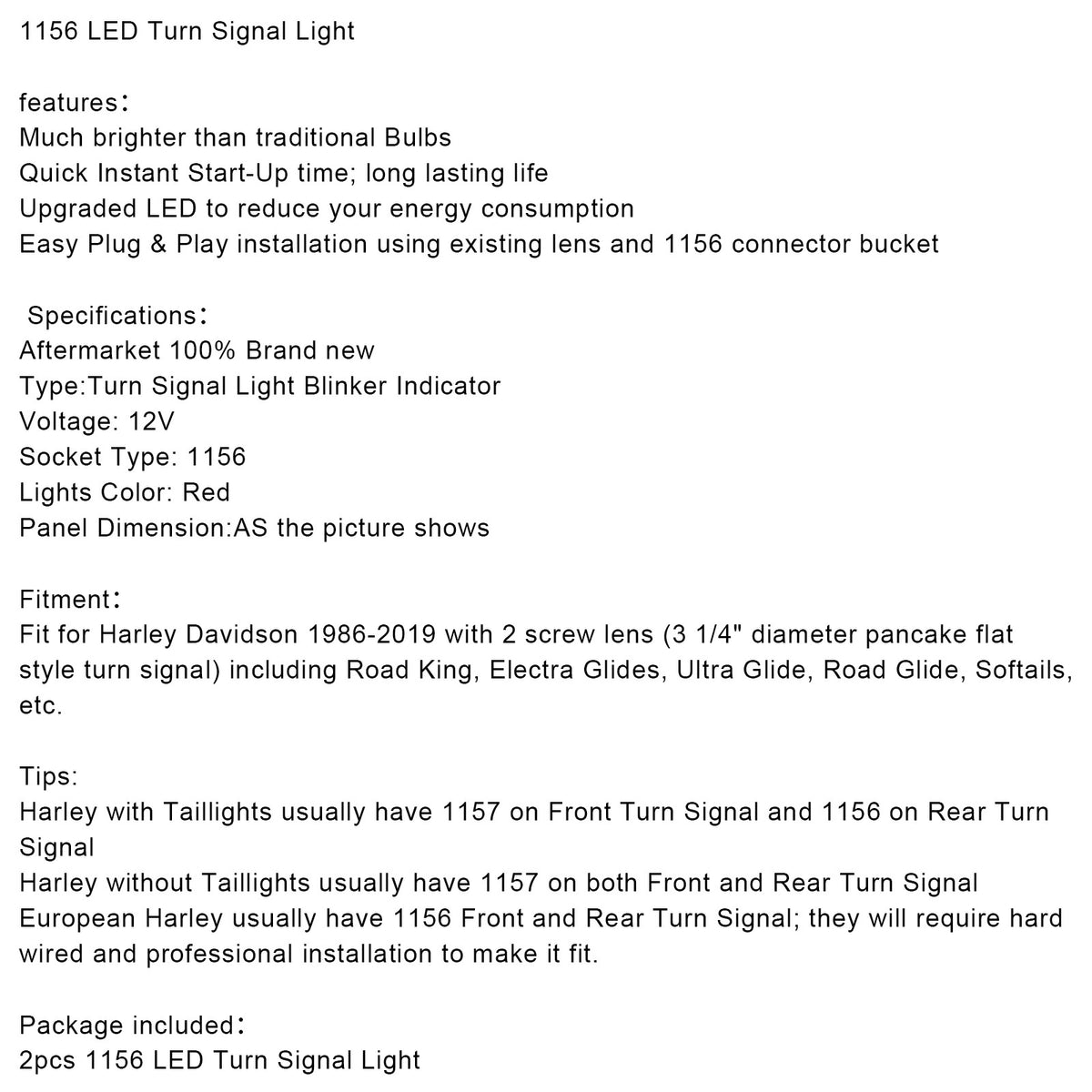 for Touring Road King Softail 1156 LED Turn Signal Light Bulbs Flat Style