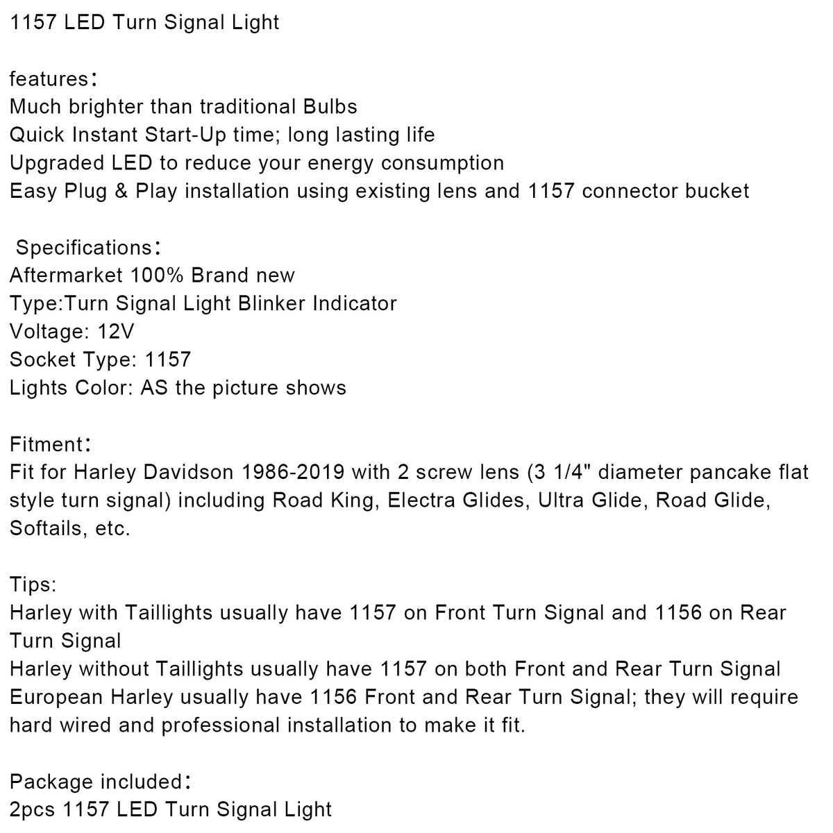 for Dyna Touring Electra Glide Road King Red 1157 LED Rear Turn Signal Light Bulb