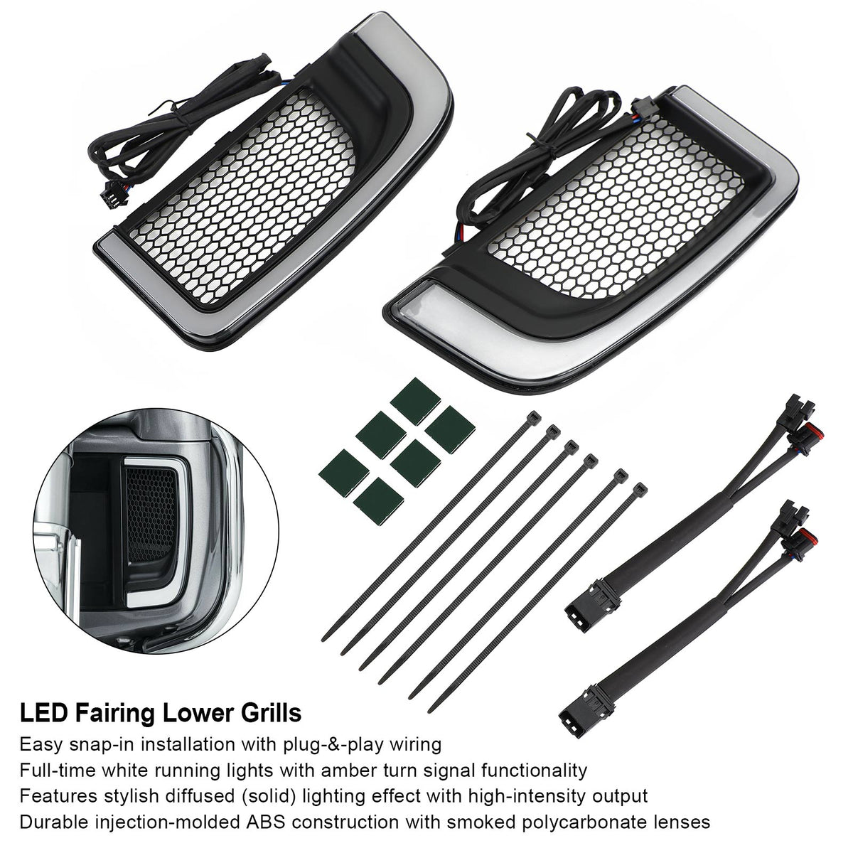 Electra FLH/T Road Glide Black Tracer LED Lower Fairing Lower Grills Lights