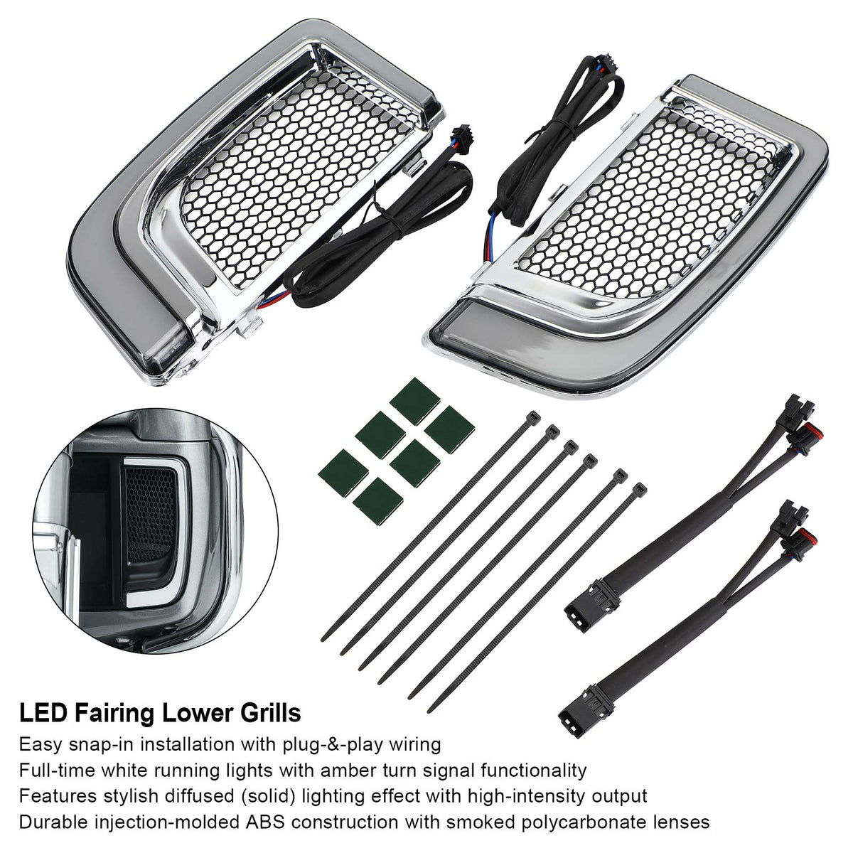 Electra FLH/T Road Glide Silver Tracer LED Lower Fairing Lower Grills Lights