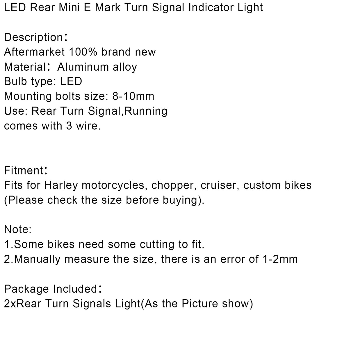 Sportster Touring Dyna Chrome Smoke LED Rear Mini Turn Signal Indicator