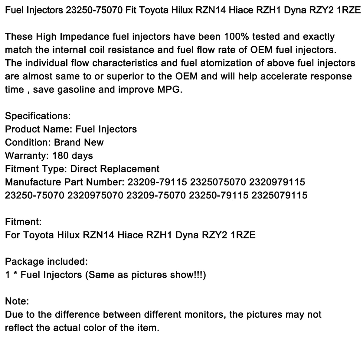 Hilux RZN14 Hiace RZH1 Dyna RZY2 1RZE 1PCS Fuel Injectors 23250-75070