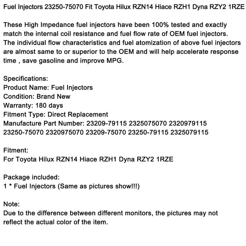 Hilux RZN14 Hiace RZH1 Dyna RZY2 1RZE 1PCS Fuel Injectors 23250-75070