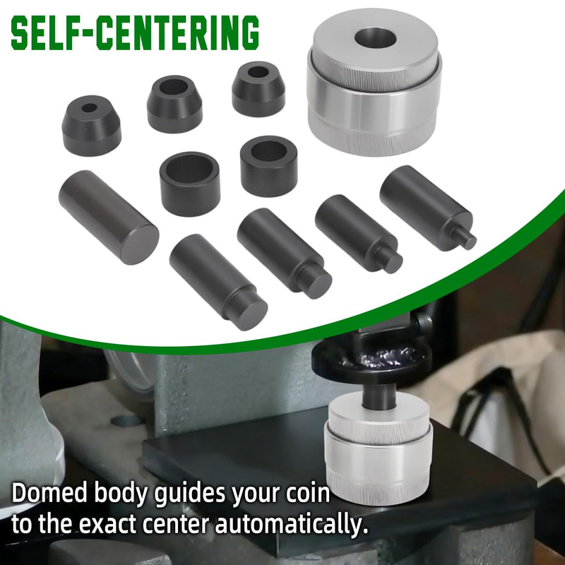 Coin Ring Hole Punch Tool Kit Self-Centering with 5 Punch Sizes No Spacers Hole punch sizes 1/4" 3/8" 1/2" 5/8" 3/4" Coin Ring Making Tools Jewelry Crafting