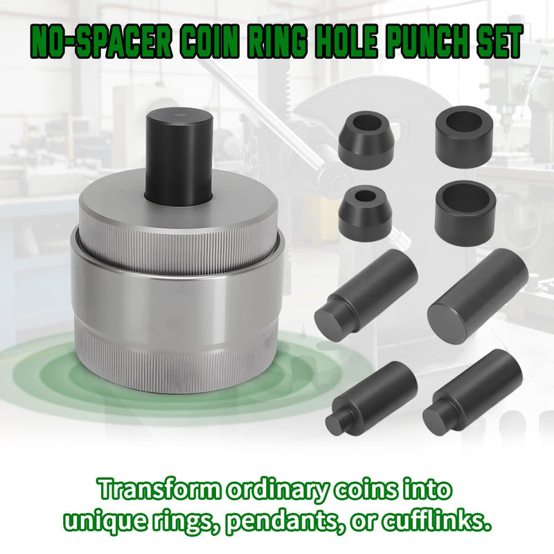 Coin Ring Hole Punch Tool Kit Self-Centering with 5 Punch Sizes No Spacers Hole punch sizes 1/4" 3/8" 1/2" 5/8" 3/4" Coin Ring Making Tools Jewelry Crafting