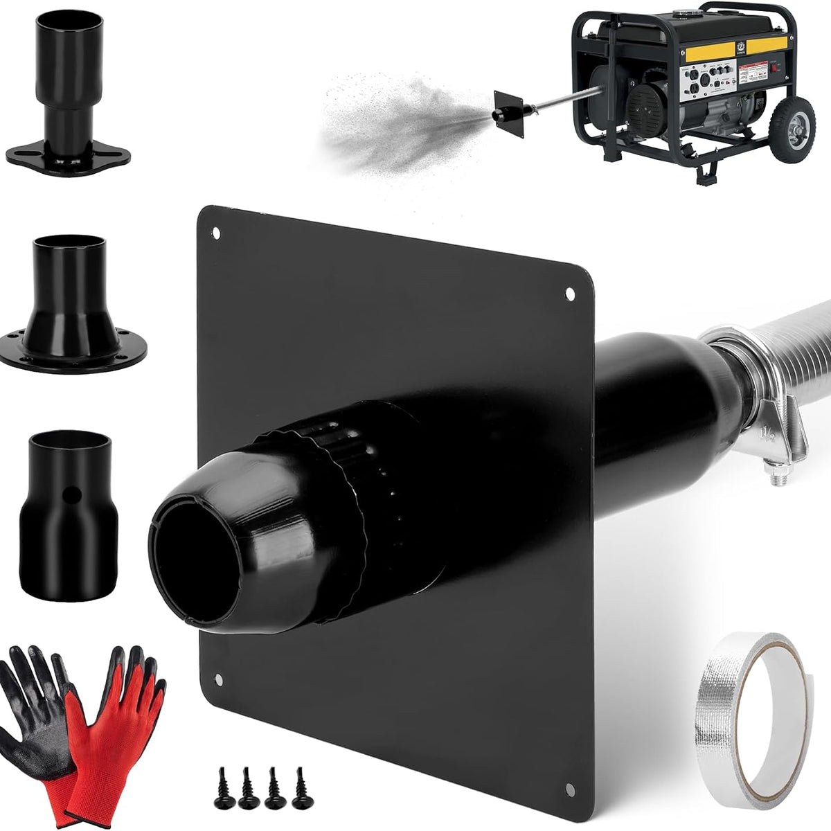Generator Exhaust Extension Kit with Three Adapters, ALL-IN-ONE KIT, Insulated Wall Plate, Compatible with All Portable Generators, Reduces Noise by 55% with Superior Silencing Grille