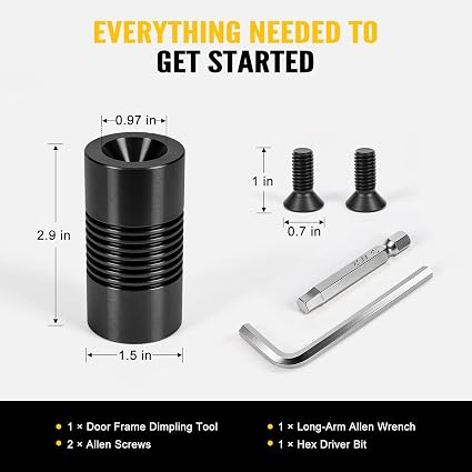 Door Frame Dimpling Tool, Hardened Steel Double-Sided Flush Fastener Recess Tool with Hex Driver Bit, 2 Allen Screws and Long-Arm Allen Wrench for Hollow Metal Door Frame Installation