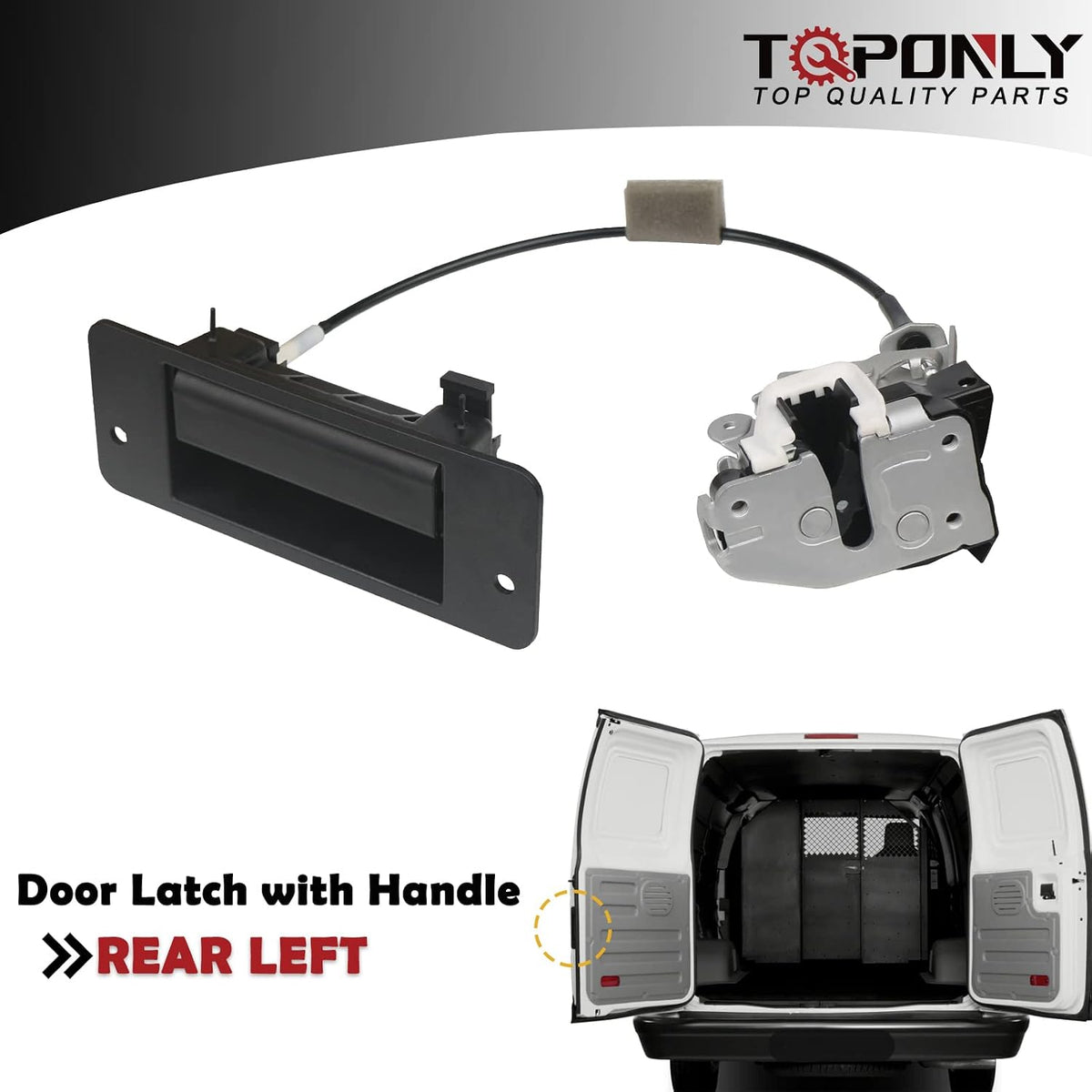 TQPONLY Rear Cargo Door Latch W/Handle,Compatible with 1992-2019 Ford E150 E250 E350 E450 Econoline Club Wagon Super Duty Left Driver Side Replaces 8C2Z-15431A03-A 6C2Z-15431A03-AA