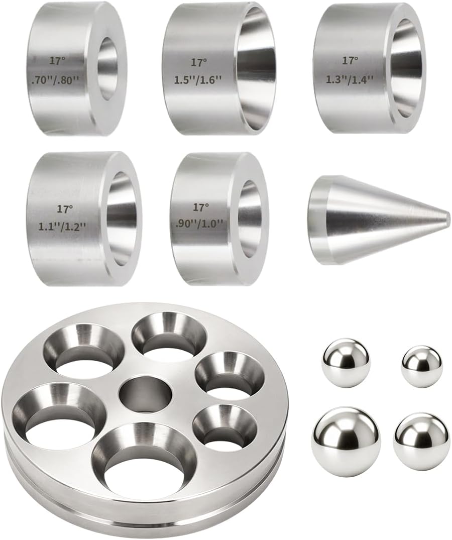 Coin Ring Making Tool with Reducing Plate, Reduction Die Set & Folding Cone Includes Extra Large Depressions Reducing Plate with Balls & 17 Degree Fold Over Cone Kit for Jewelry Ring Making