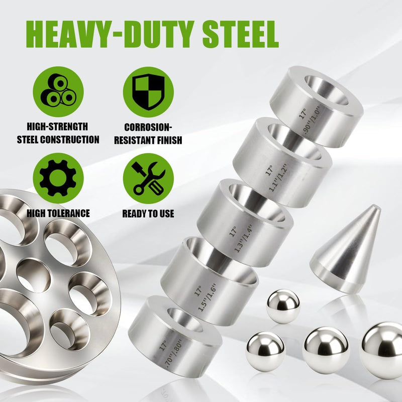 Coin Ring Making Tool with Reducing Plate, Reduction Die Set & Folding Cone Includes Extra Large Depressions Reducing Plate with Balls & 17 Degree Fold Over Cone Kit for Jewelry Ring Making