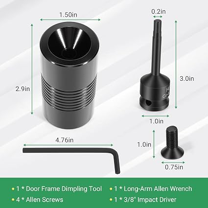Door Frame Dimpling Tool Kit for Hollow Metal Door, Hardened Steel Double-Sided Flush Fastener Recess Tool with Allen Screws, Impact Driver and Wrench