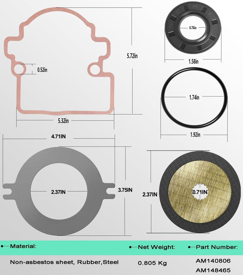 AM148465 Brake Kit Wet Park Brake Disk Kit & AM140806 Parking Brake Seal Kit for John Deere Gator XUV 625i 825i 855D 835M 865R Gator Utility Vehicles Wet Park Brake Disk And Seal Kit