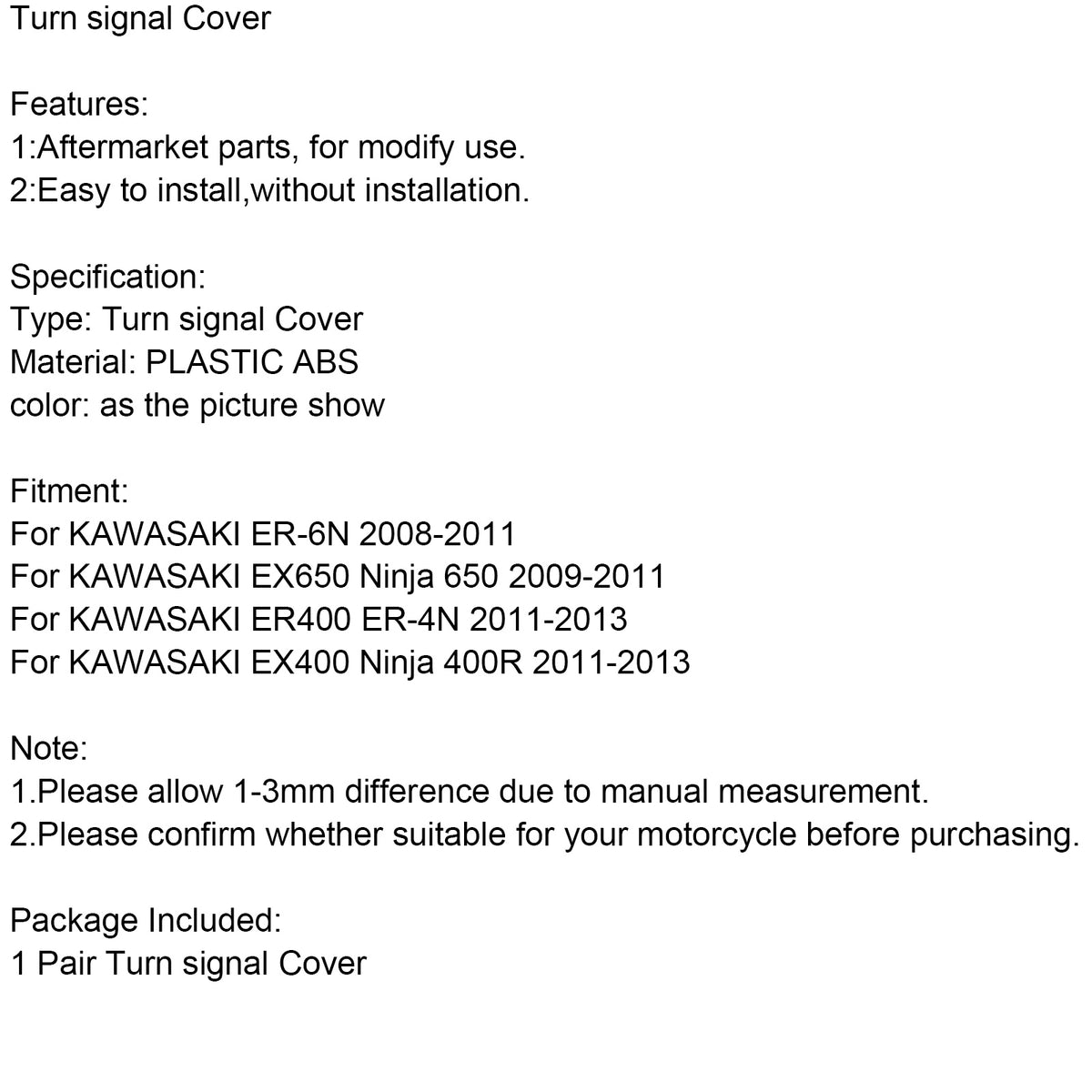 Kawasaki ER-6N EX650 Ninja 650 400R EX400 Clear Front Turn Signals Cover