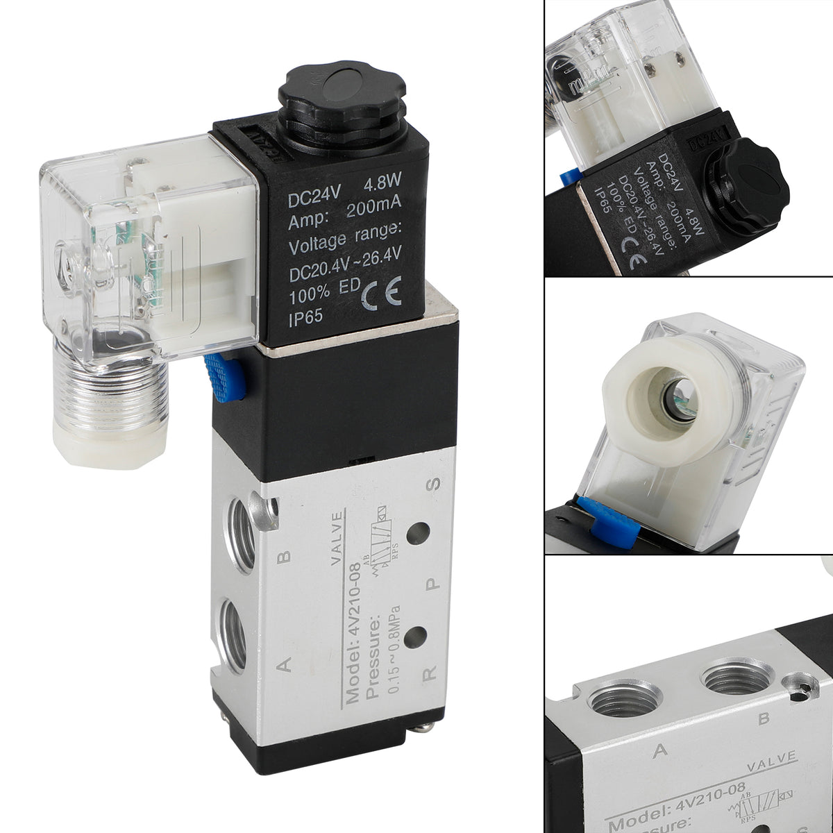4V210-08 5 Way 2 Position Dc 24V Pneumatic Electric Solenoid Air Valve