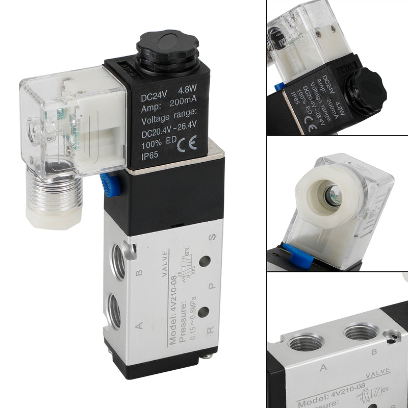 4V210-08 5 Way 2 Position Dc 24V Pneumatic Electric Solenoid Air Valve