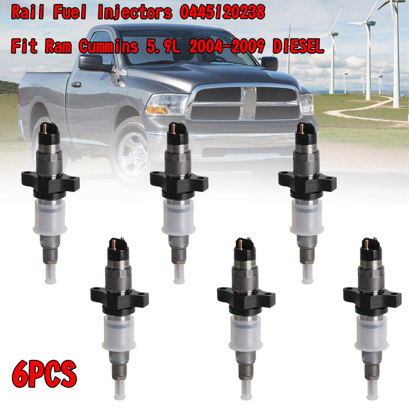 Ram Cummins 5.9L 2004-2009 DIESEL 6PCS Rail Fuel Injectors 0445120238