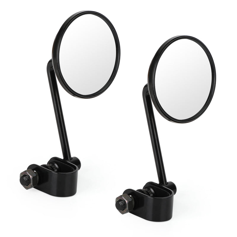 Universal Cafe Racer Short Stem Black Clamp on 3" Round Mirror 7/8"- 1" Bar