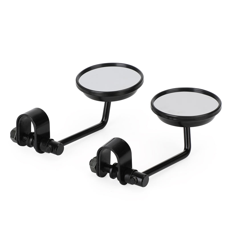 Universal Cafe Racer Short Stem Black Clamp on 3" Round Mirror 7/8"- 1" Bar
