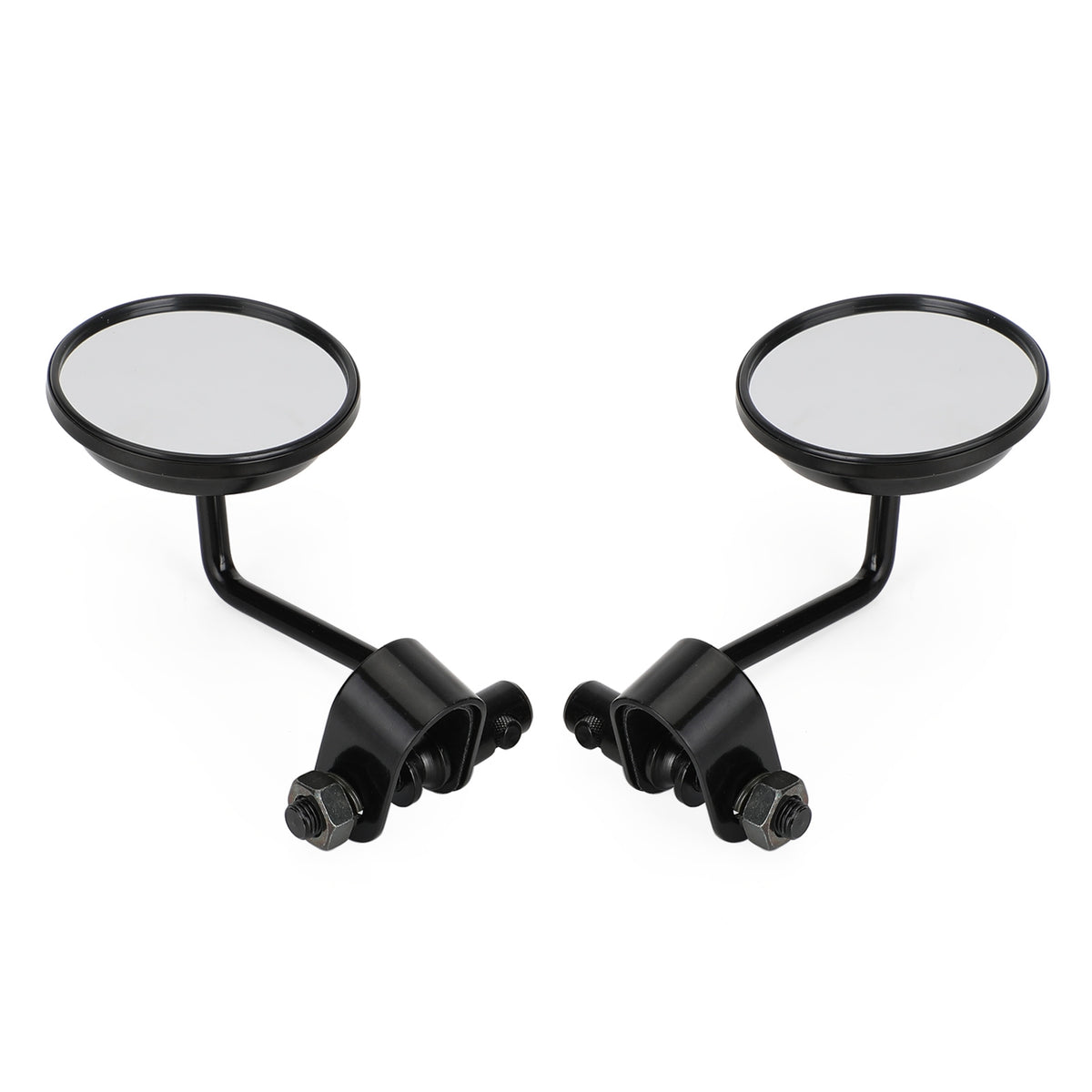 Universal Cafe Racer Short Stem Black Clamp on 3" Round Mirror 7/8"- 1" Bar
